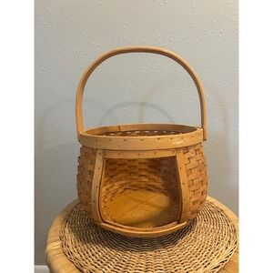 Vintage Splint Wood Bread Basket Open Face